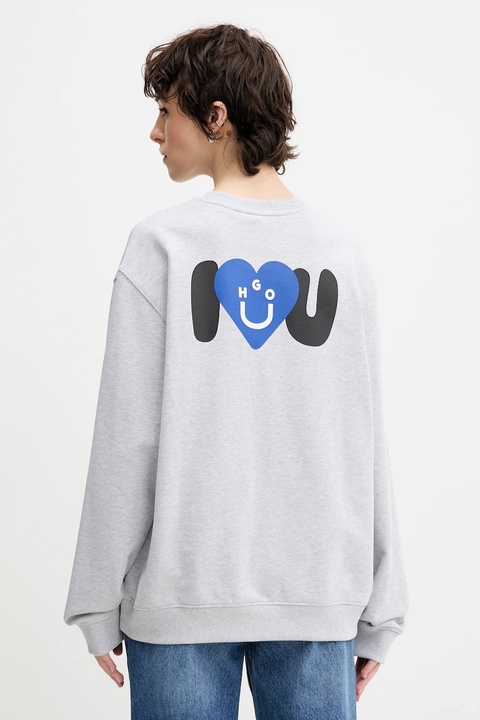 Hugo Blue bluza bawełniana damska kolor szary z nadrukiem 50545052 - zdjęcie produktu nr 2