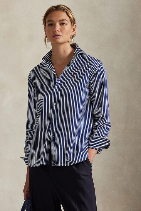 Polo Ralph Lauren koszula bawełniana damska kolor granatowy relaxed z kołnierzykiem klasycznym 211910743 - zdjęcie produktu nr 1