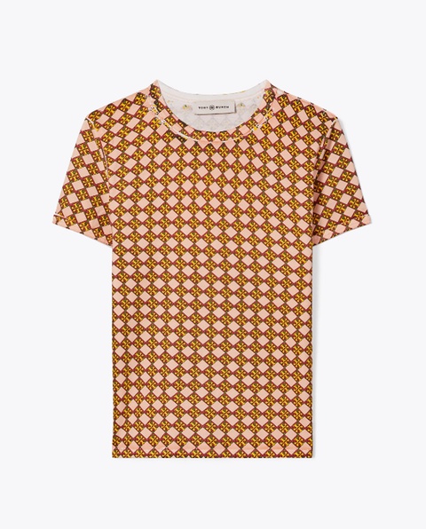 TORY BURCH - T-shirt w kratkę z logo - zdjęcie produktu nr 2