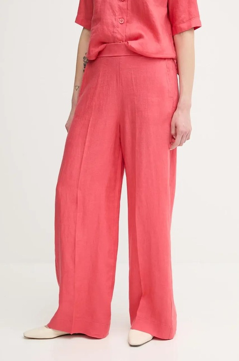 United Colors of Benetton spodnie lniane damskie kolor czerwony proste high waist 4AGHDF08K - zdjęcie produktu nr 1