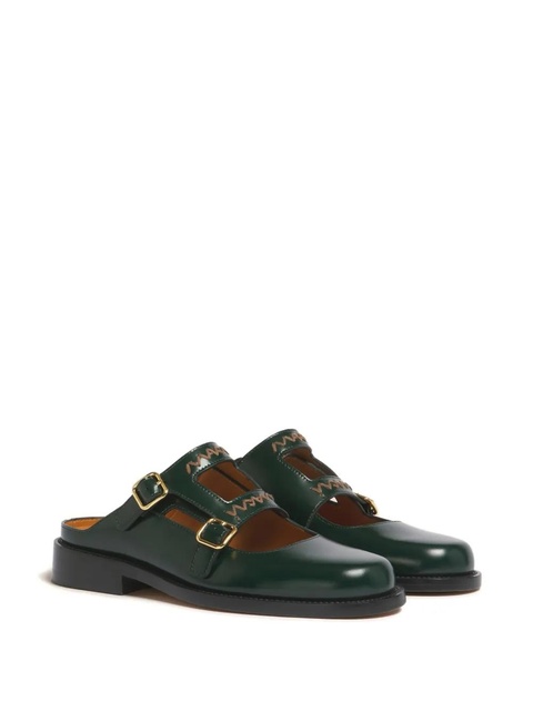 Marni buckle logo-embroidery mules - Green - zdjęcie produktu nr 1