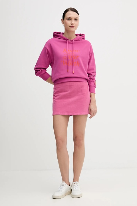United Colors of Benetton bluza damska kolor różowy z kapturem z nadrukiem 3WNWD201C - zdjęcie produktu nr 2