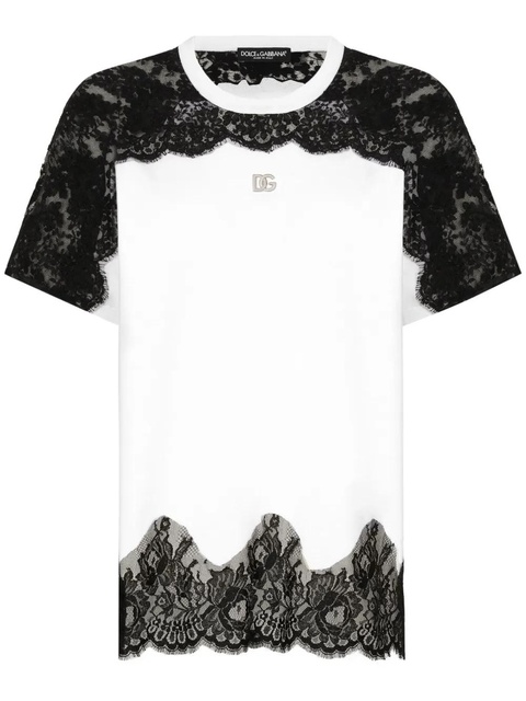 Dolce & Gabbana lace-detail panelled T-shirt - White - zdjęcie produktu nr 2