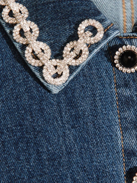 Self-Portrait embellished-pocket denim mini dress - Blue - zdjęcie produktu nr 2