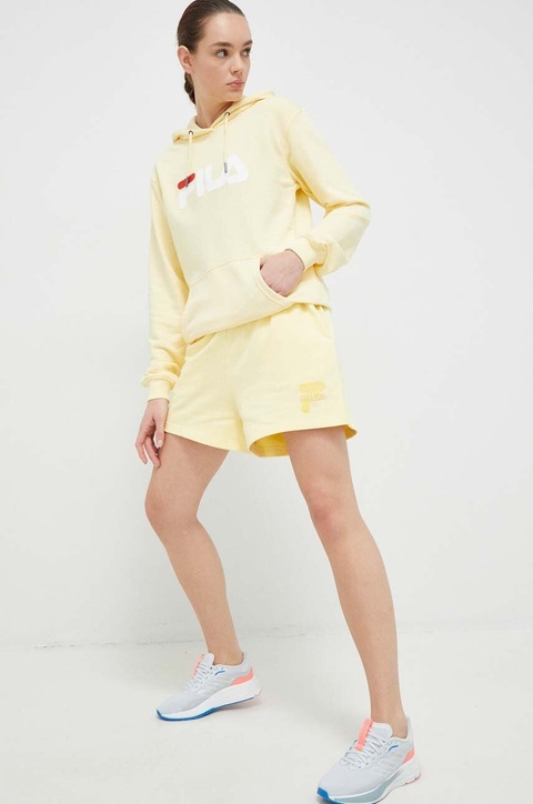 Fila szorty bawełniane kolor żółty z aplikacją high waist - zdjęcie produktu nr 2