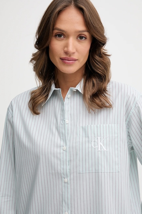 Calvin Klein Jeans koszula damska kolor zielony relaxed z kołnierzykiem klasycznym LV044D170G - zdjęcie produktu nr 2