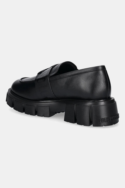 Love Moschino mokasyny skórzane damskie kolor czarny na płaskim obcasie JA10155G1NIAX000 - zdjęcie produktu nr 2