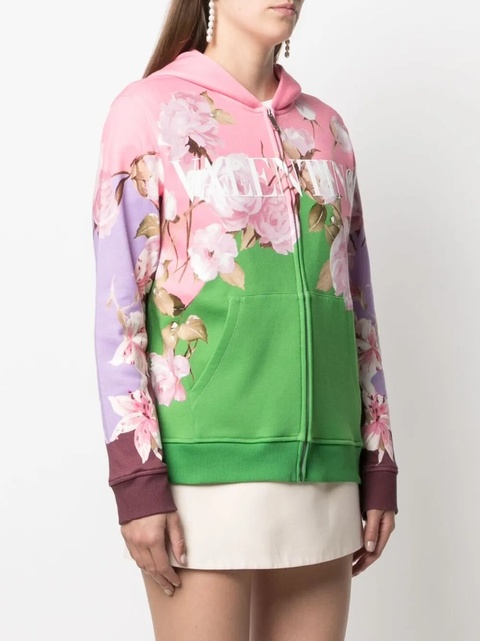 Valentino Garavani floral logo-print zip-up hoodie - Green - zdjęcie produktu nr 2