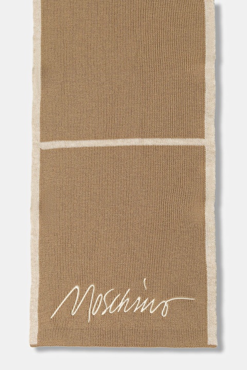 Moschino szalik z wełną damski kolor beżowy wzorzysty M3351 30843 - zdjęcie produktu nr 2