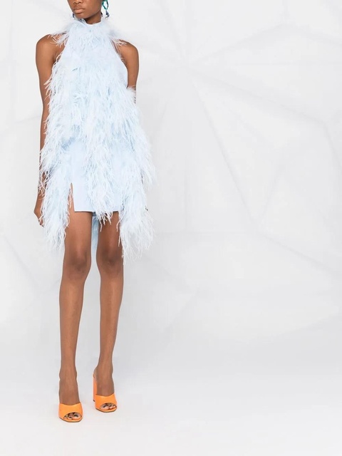 The Attico feather-trim halterneck mini dress - Blue - zdjęcie produktu nr 2