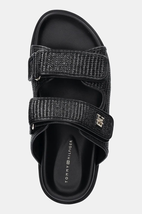 Tommy Hilfiger klapki TH DOUBLE STRAP RAFFIA SANDAL damskie kolor czarny FW0FW08940 - zdjęcie produktu nr 2