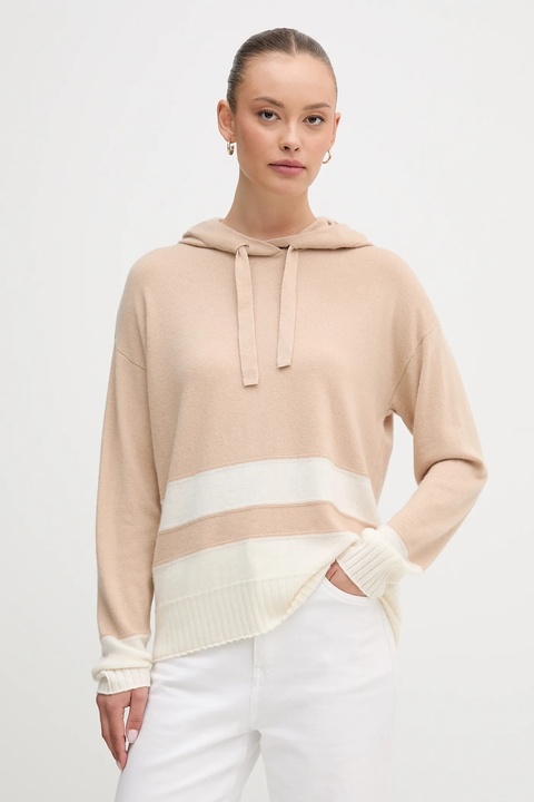 United Colors of Benetton sweter z dodatkiem wełny damski kolor beżowy lekki 102HE203V - zdjęcie produktu nr 1