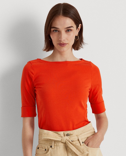 LAUREN BY RALPH LAUREN - Czerwona bluzka z bawełny Judy - zdjęcie produktu nr 1