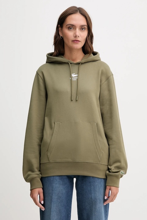 Lacoste bluza bawełniana kolor zielony z kapturem z nadrukiem SH2740 - zdjęcie produktu nr 2