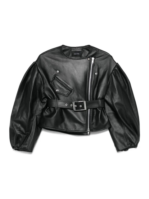 Simone Rocha belted puff-sleeve leather jacket - Black - zdjęcie produktu nr 1