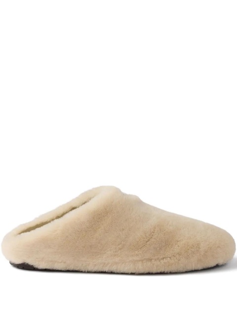 Prada triangle-logo shearling mules - Neutrals - zdjęcie produktu nr 1
