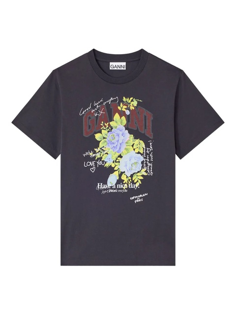 GANNI floral-print graphic T-shirt - Grey - zdjęcie produktu nr 1