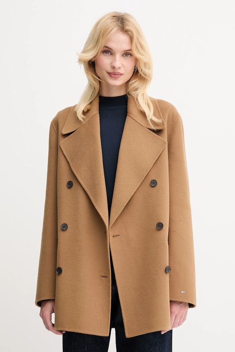 Tommy Hilfiger płaszcz z wełną kolor brązowy WW0WW47479 - zdjęcie produktu nr 1