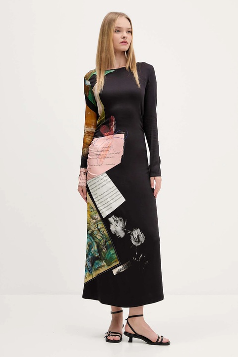Desigual sukienka PATCH FIONA kolor czarny maxi rozkloszowana 25WWVW08 - zdjęcie produktu nr 1