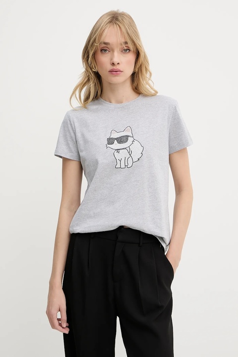 Karl Lagerfeld t-shirt bawełniany damski kolor szary A3W17110 - zdjęcie produktu nr 1