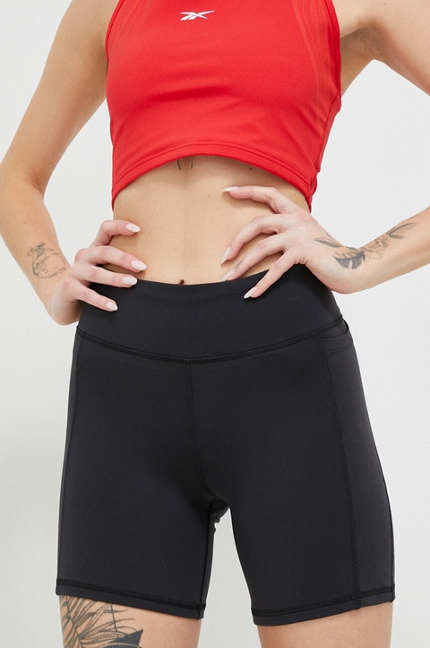 Reebok szorty treningowe LUX COLLECTION kolor czarny gładkie high waist HS7794.100028185 - zdjęcie produktu nr 1