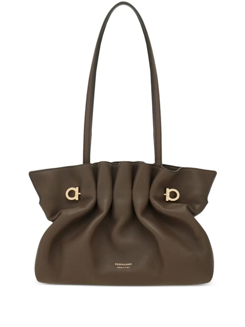 Ferragamo Soft ruched leather tote bag - Brown - zdjęcie produktu nr 1