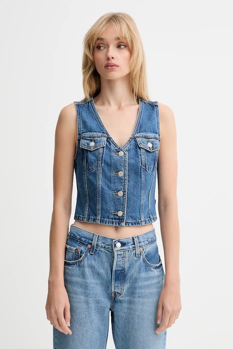 Levi's kamizelka jeansowa kolor niebieski jednorzędowa A8682 - zdjęcie produktu nr 1