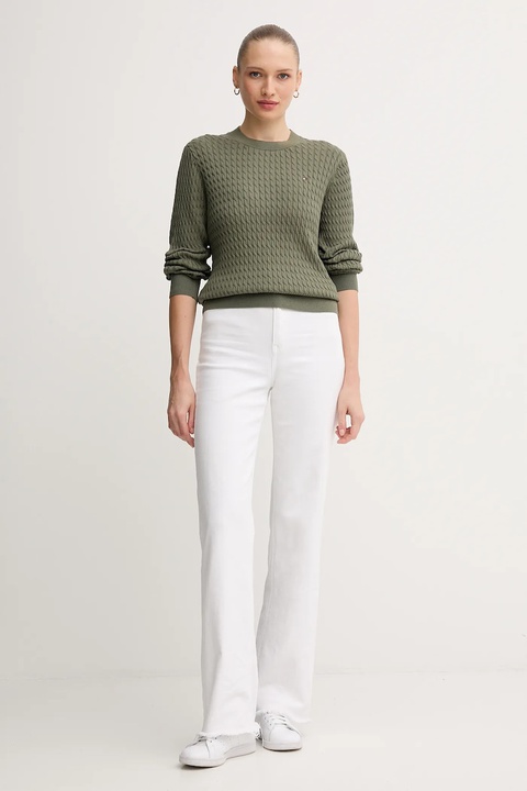 Tommy Hilfiger sweter bawełniany kolor zielony lekki WW0WW44993 - zdjęcie produktu nr 2