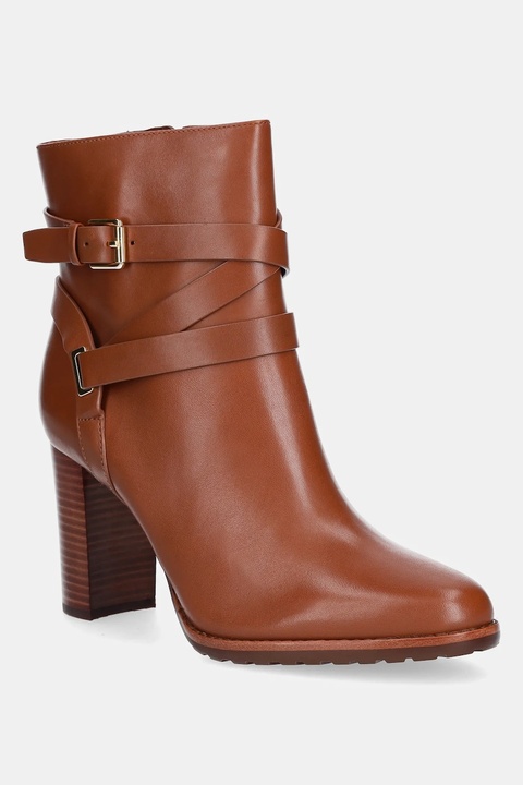 Lauren Ralph Lauren botki skórzane Cllns Bt Hl damskie kolor brązowy na słupku 802974385001 - zdjęcie produktu nr 1