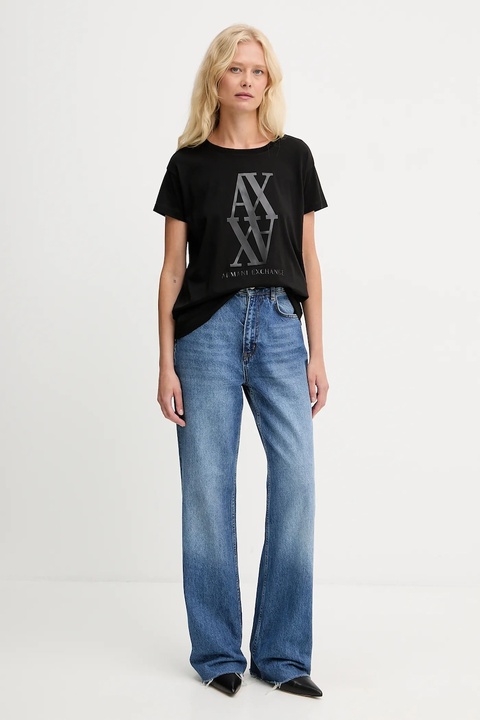 Armani Exchange t-shirt bawełniany damski kolor czarny XW001373 AF10356 - zdjęcie produktu nr 2