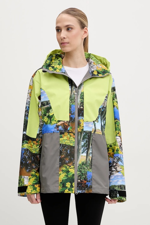 adidas by Stella McCartney kurtka przeciwdeszczowa TrueNature Earth Collage damska kolor zielony przejściowa oversize JF8480 - zdjęcie produktu nr 1