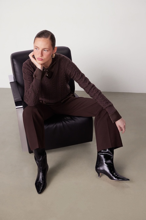 Medicine sweter z wełny merino damski kolor brązowy lekki - zdjęcie produktu nr 1