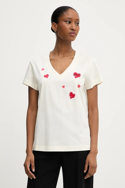 Karl Lagerfeld t-shirt bawełniany damski kolor beżowy A3W17017 - zdjęcie produktu nr 1