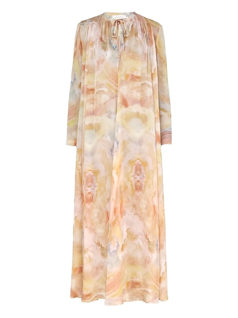 ZIMMERMANN tie-neck marble print maxi dress - Neutrals - zdjęcie produktu nr 1