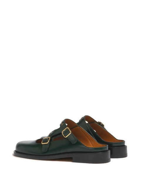 Marni buckle logo-embroidery mules - Green - zdjęcie produktu nr 2