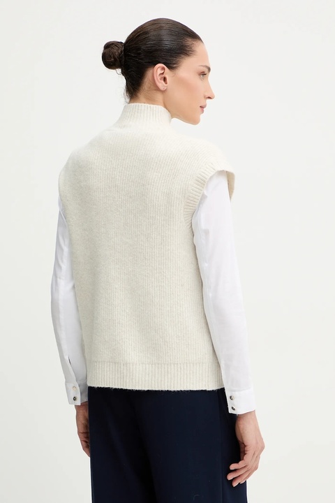 Morgan kamizelka z domieszką wełny damski kolor beżowy z półgolfem MSARA - zdjęcie produktu nr 2