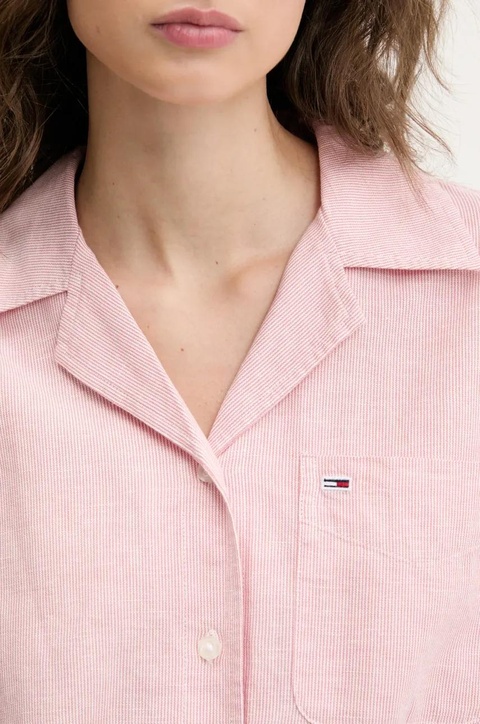 Tommy Jeans koszula z domieszką lnu damska kolor różowy relaxed z kołnierzykiem klasycznym DW0DW20286 - zdjęcie produktu nr 2