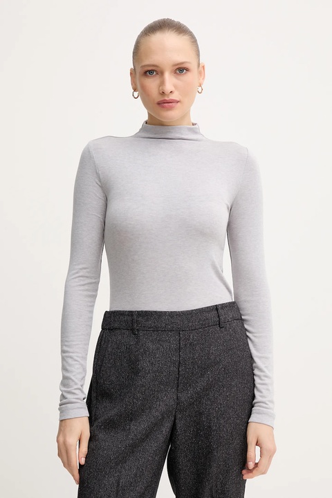 Mos Mosh longsleeve z domieszką wełny PETRI kolor szary z półgolfem 172890 - zdjęcie produktu nr 1