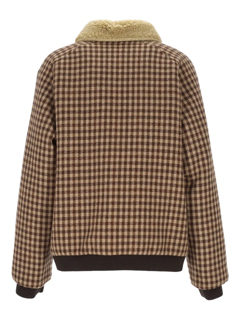 Miu Miu gingham check sherpa collar jacket - Brown - zdjęcie produktu nr 1