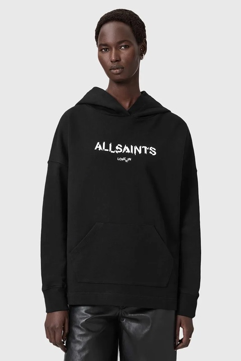 AllSaints bluza bawełniana damska kolor czarny z kapturem wzorzysta W107JD - zdjęcie produktu nr 2
