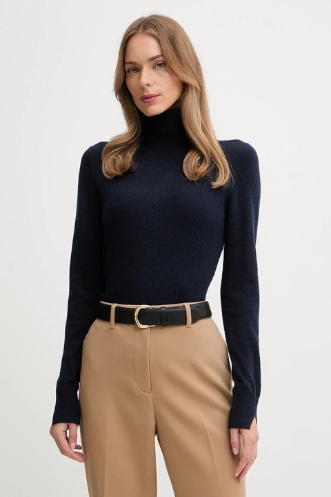 Sisley sweter z domieszką wełny damski kolor granatowy lekki z golfem 102HM2174 - zdjęcie produktu nr 1