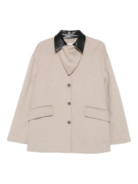 Nanushka leather-collar button-front jacket - Neutrals - zdjęcie produktu nr 1