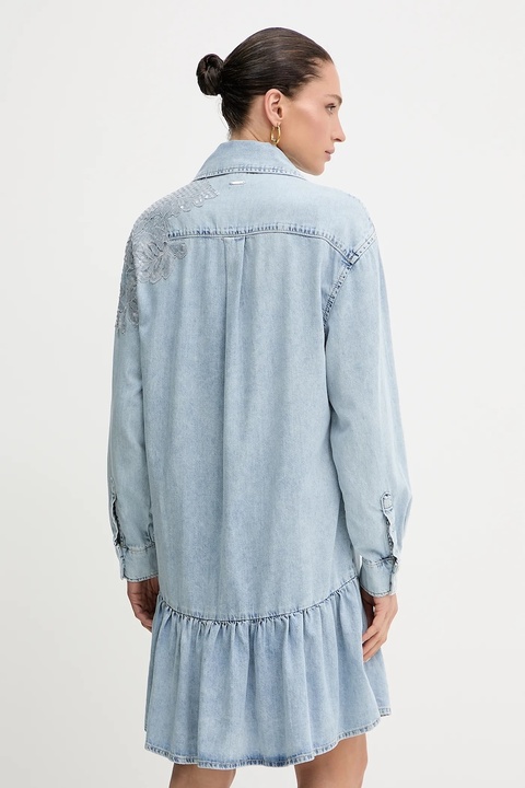 Liu Jo sukienka jeansowa kolor niebieski mini oversize UA5129 D4851 - zdjęcie produktu nr 2