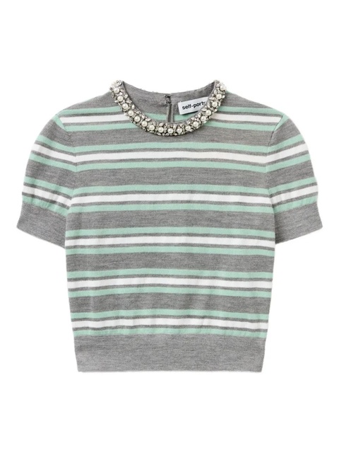Self-Portrait striped t-shirt - Grey - zdjęcie produktu nr 1