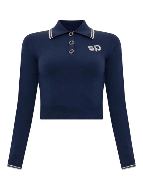 Self-Portrait wool polo top - Blue - zdjęcie produktu nr 1
