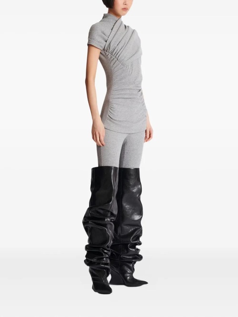 Balmain draped short-sleeve knit top - Grey - zdjęcie produktu nr 2