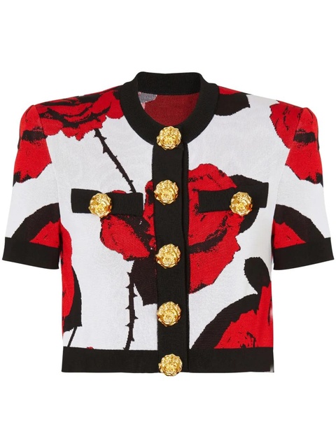 Balmain floral-jacquard cropped cardigan - White - zdjęcie produktu nr 1