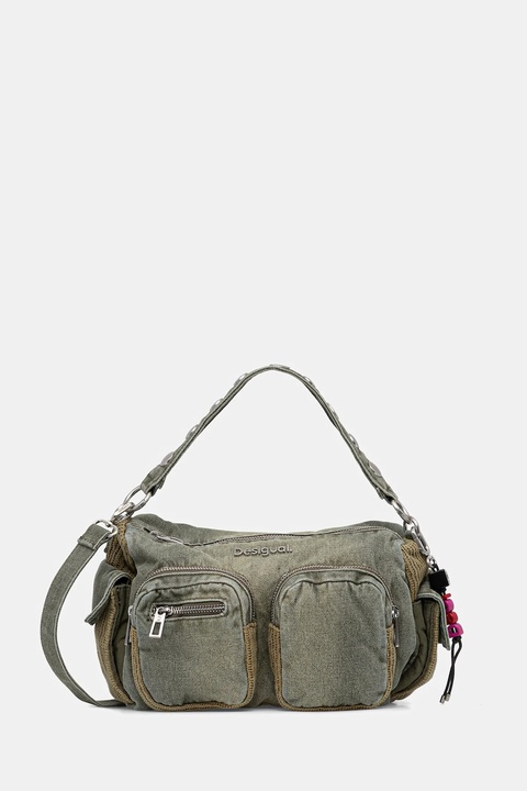 Desigual torebka jeansowa BRAVO HYBRID DENIM HAB kolor zielony 25WAXD03 - zdjęcie produktu nr 1