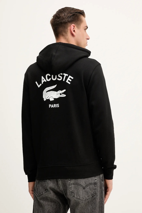 Lacoste bluza bawełniana kolor czarny z kapturem z nadrukiem SH2740 - zdjęcie produktu nr 1