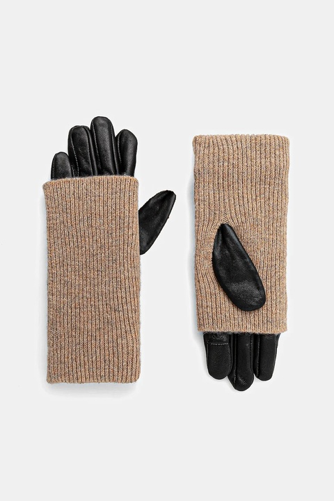 Medicine rękawiczki skórzane damskie kolor beżowy - zdjęcie produktu nr 1